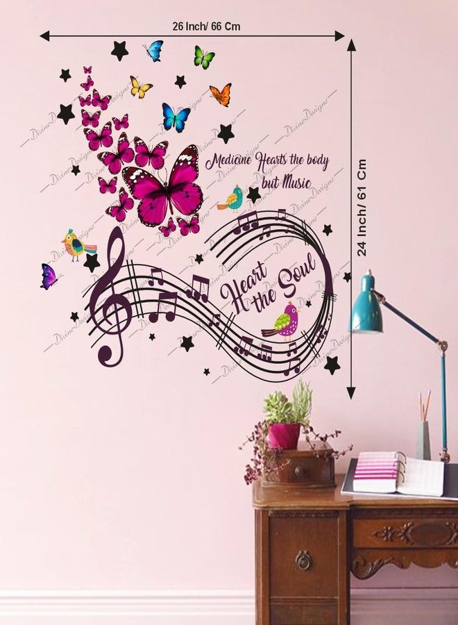 DivineDesigns ملصق حائط ذاتي اللصق من الفينيل PVC من DivineDesigns على شكل فراشات ونوتات موسيقية على شكل قلب الروح لتزيين المنزل/غرفة المعيشة (متعدد الألوان) - Image 3